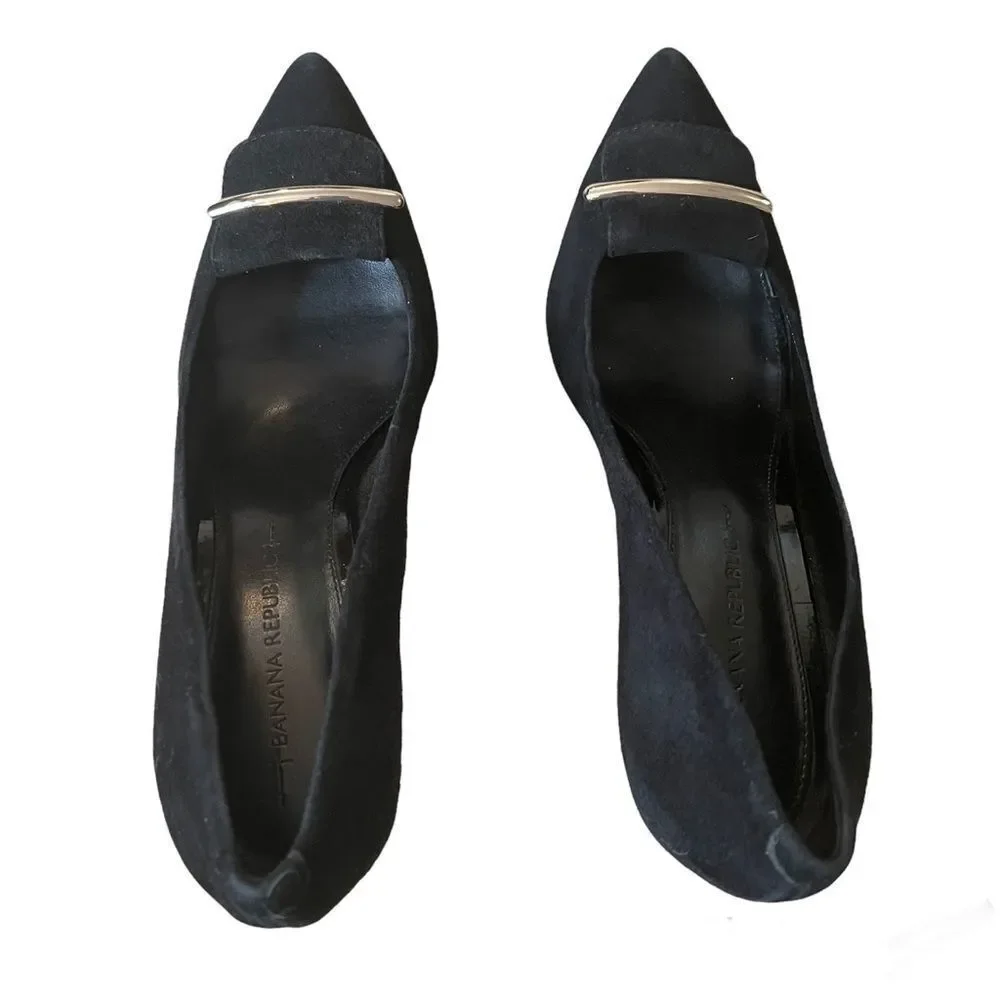 Banana Republic Black Suede Buckle Pumps 7.5 - Picture 6 of 8